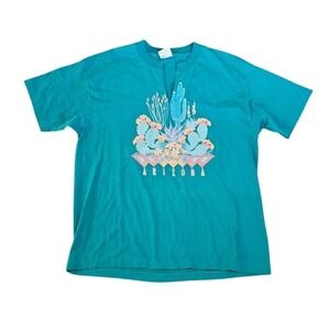 Hanes Teal Short Sleeve Tee with Floral Cactus Graphic